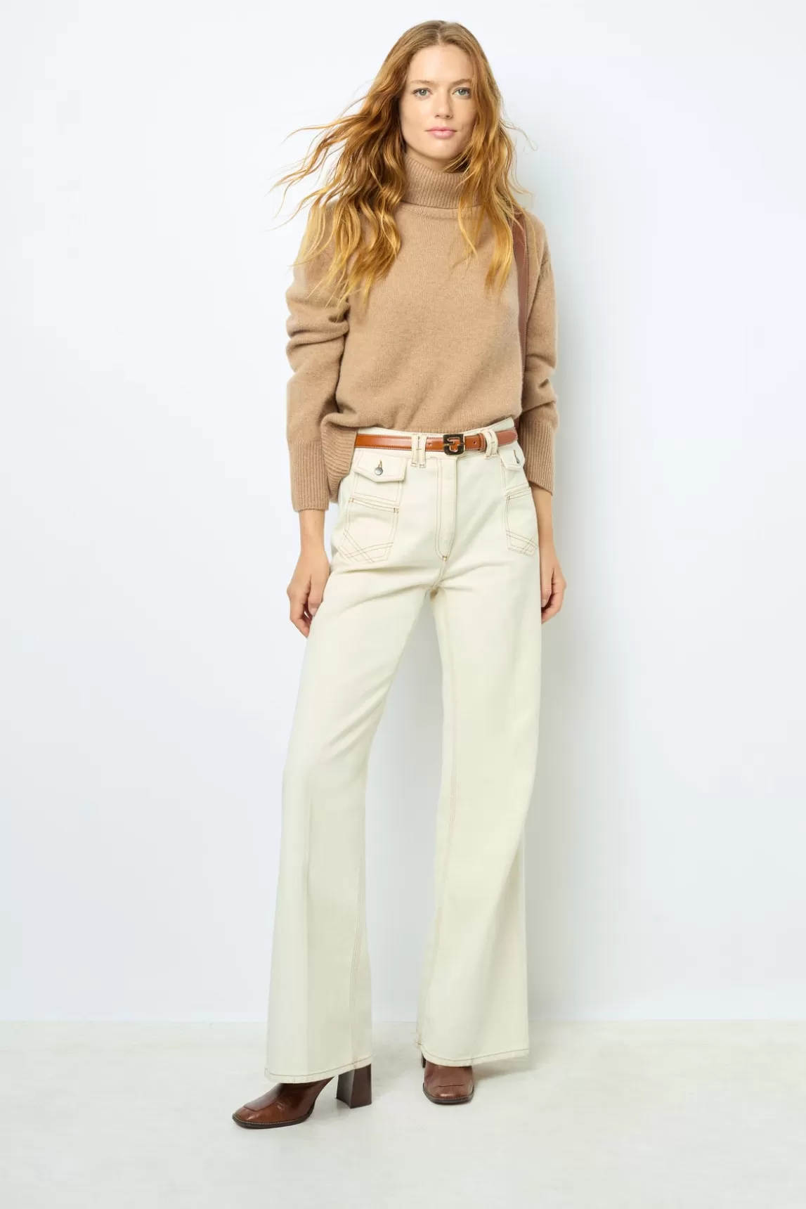 Flash Sale Gerard Darel ANNA - High-waisted wide-leg pants in jean Camel