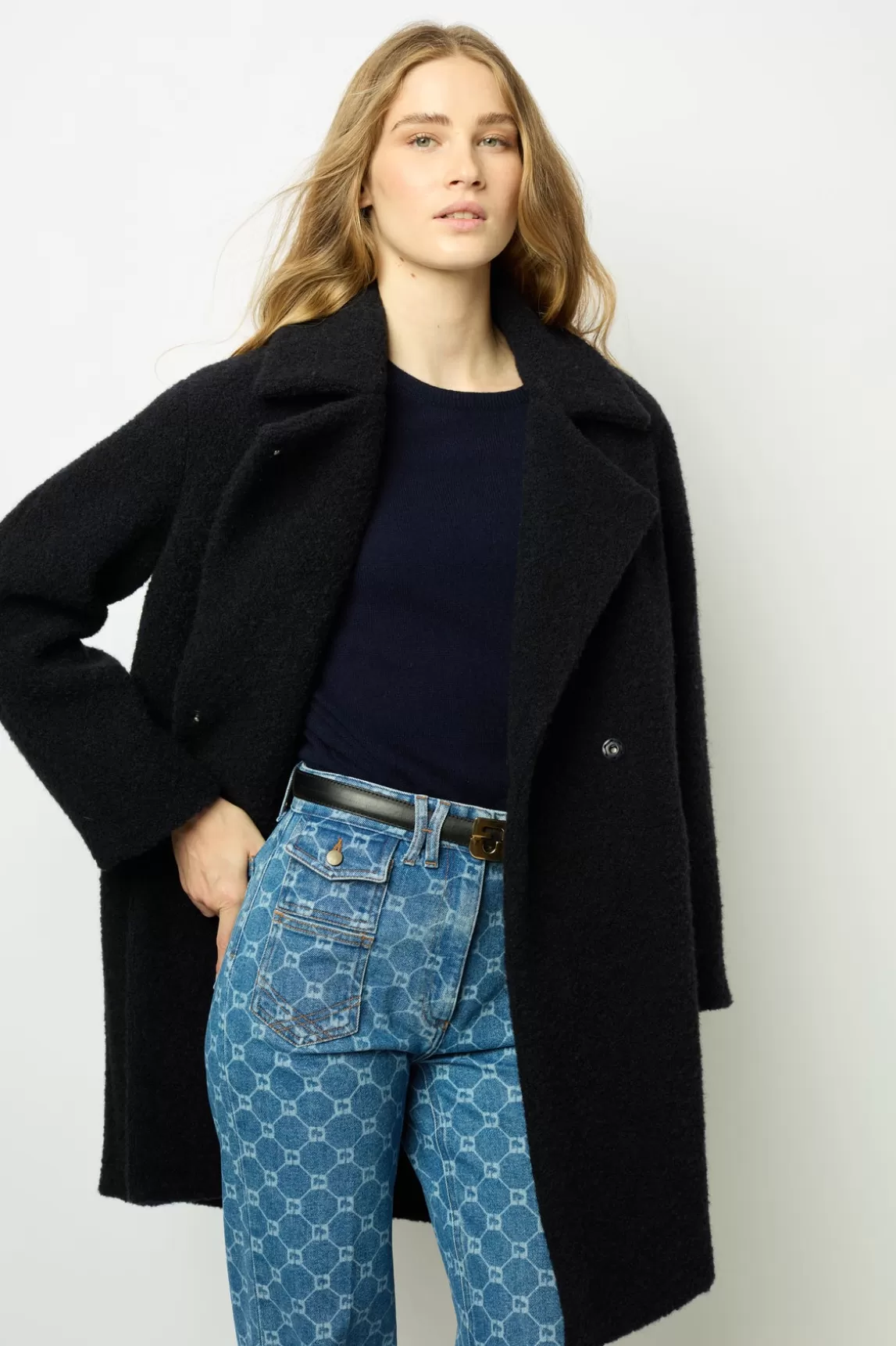 Outlet Gerard Darel Bouclette mid-length coat - LYSANDRA Marine