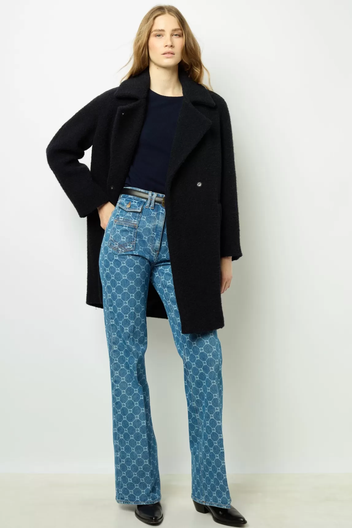 Outlet Gerard Darel Bouclette mid-length coat - LYSANDRA Marine