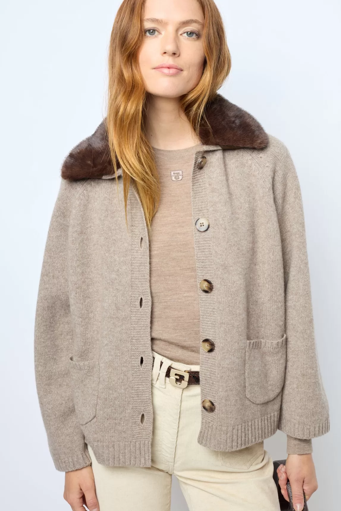 Flash Sale Gerard Darel Cashmere cardigan with collar and fingerless gloves - JADWIGE Sable