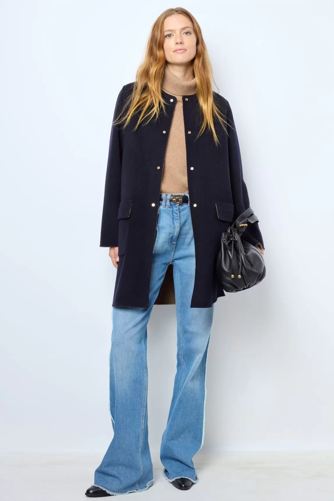 Clearance Gerard Darel Coat in reversible fine wool fabric - LAREEN Marine