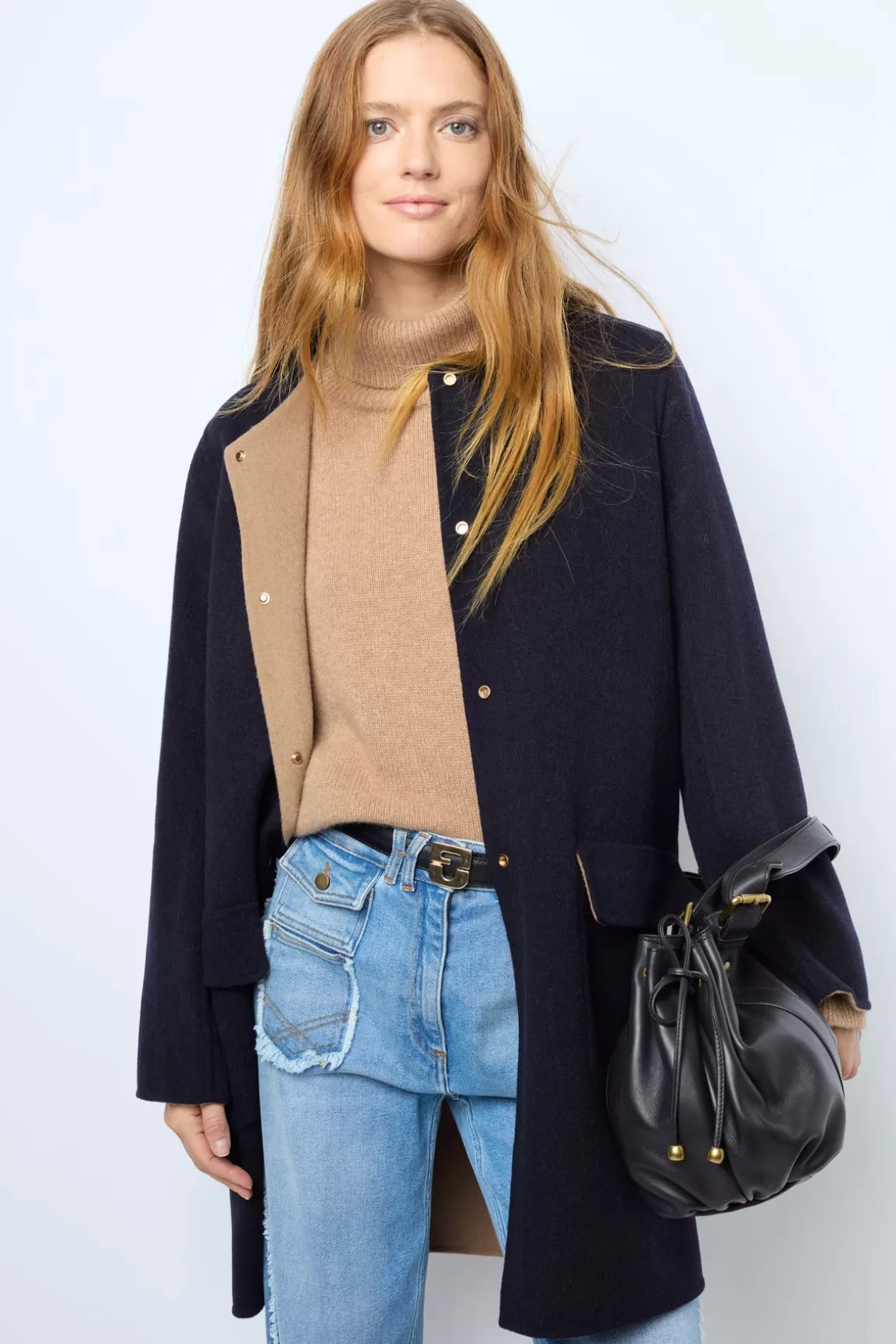 Clearance Gerard Darel Coat in reversible fine wool fabric - LAREEN Marine