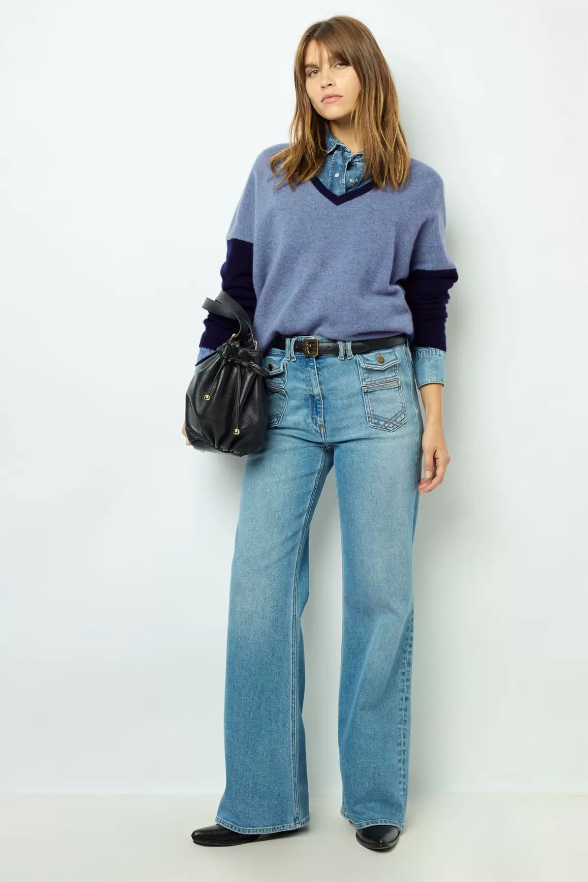 Flash Sale Gerard Darel Color block cashmere V-neck sweater - JALYA Encre