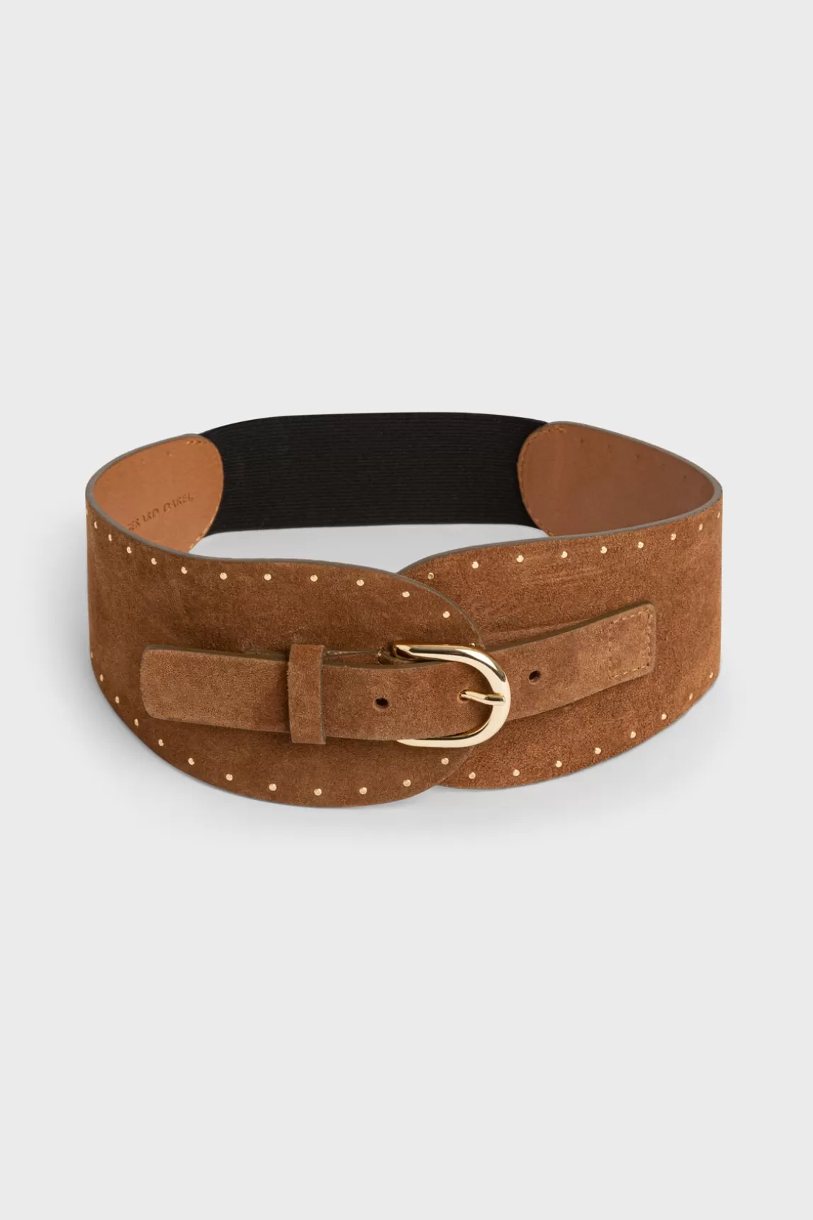Online Gerard Darel Corset belt in suede leather with rivets - OLYMPE Tobacco