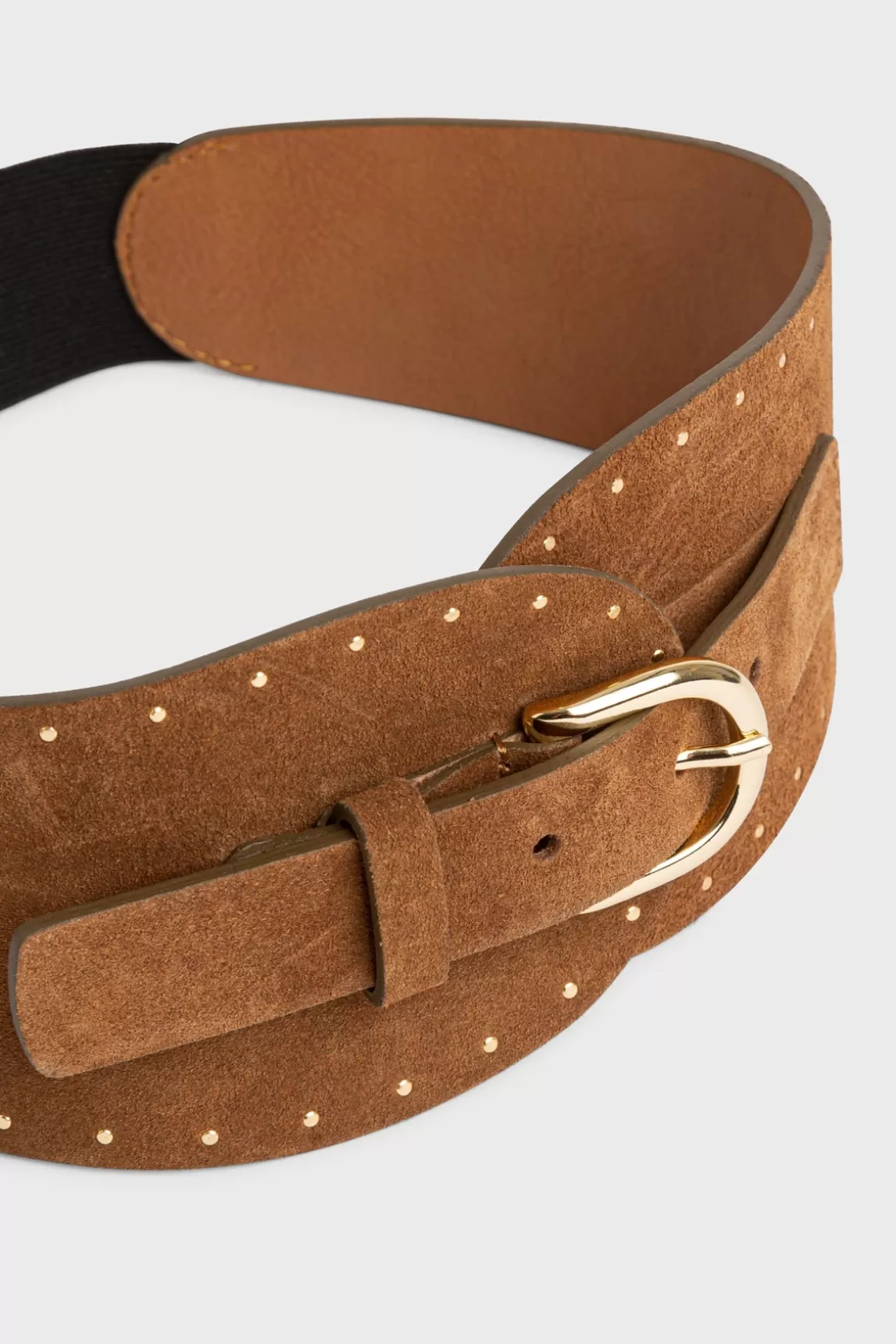 Online Gerard Darel Corset belt in suede leather with rivets - OLYMPE Tobacco
