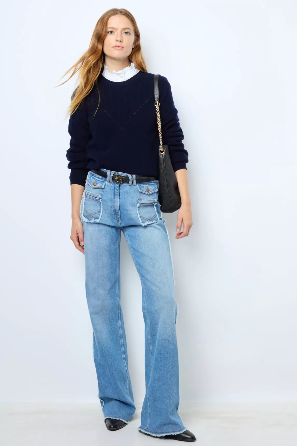 Shop Gerard Darel Fine wool round neck sweater - JANINE Marine