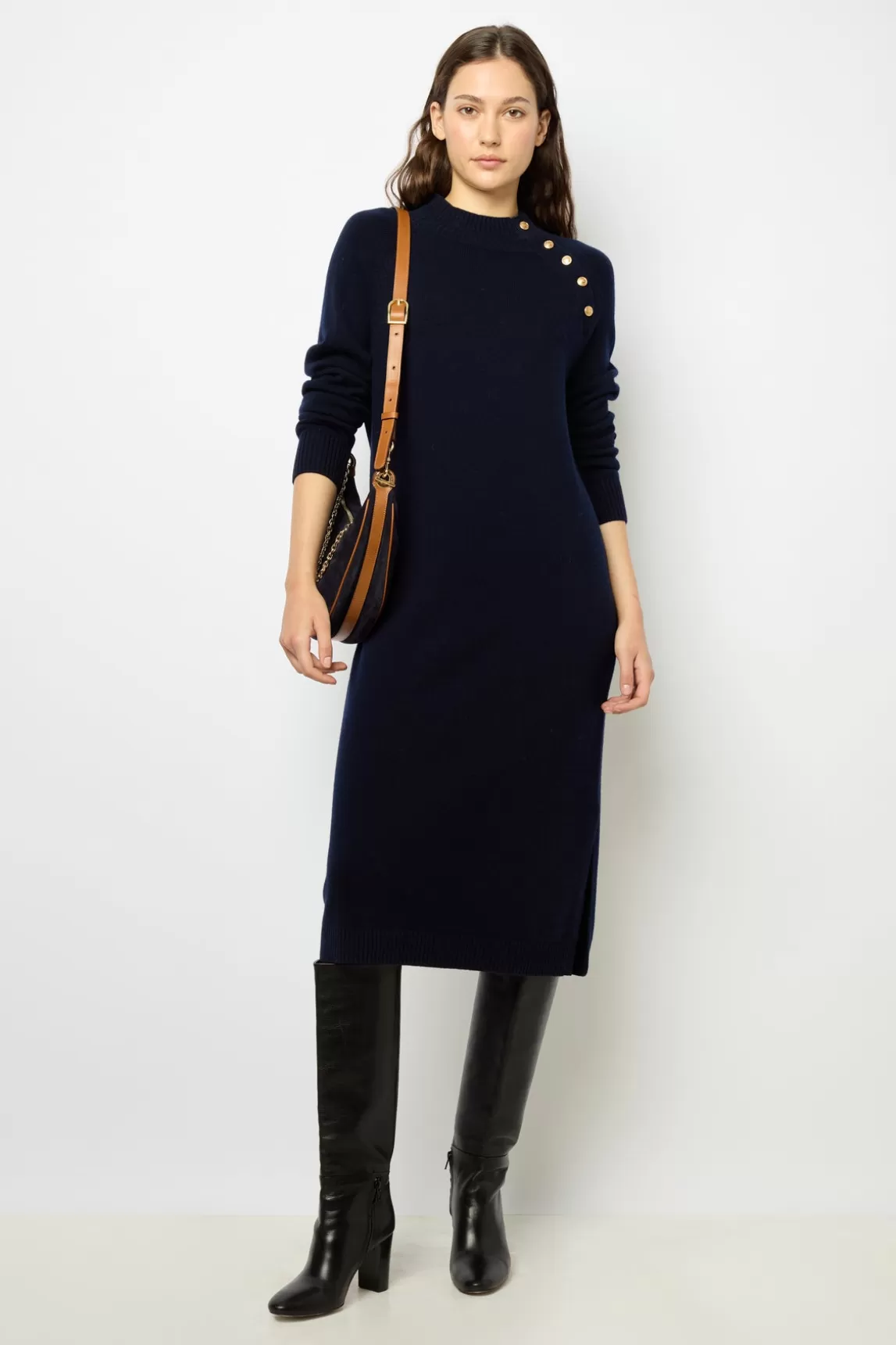 Outlet Gerard Darel Half-moon bag in suede leather - LE SUZANNE Marine