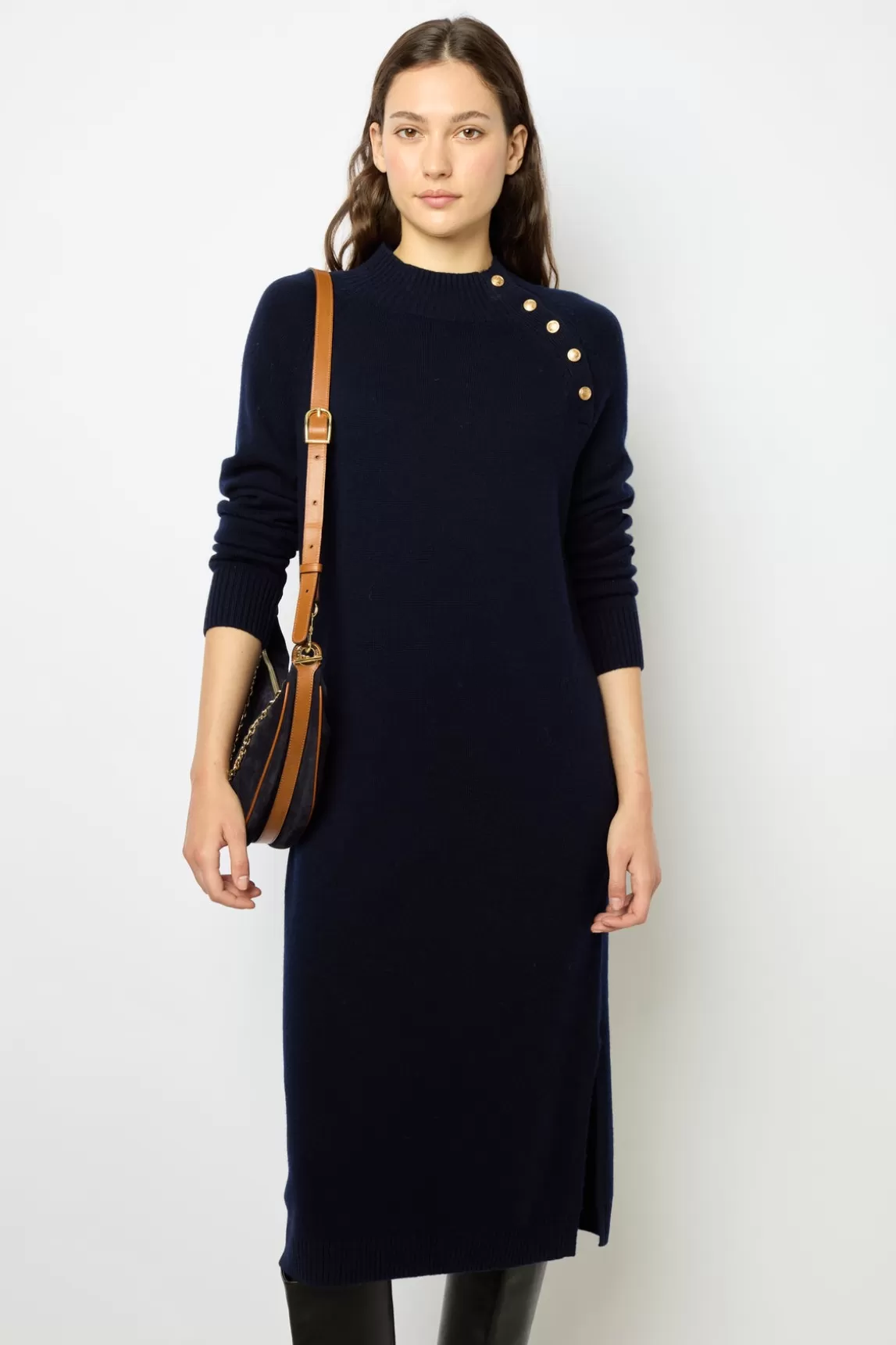 Outlet Gerard Darel Half-moon bag in suede leather - LE SUZANNE Marine