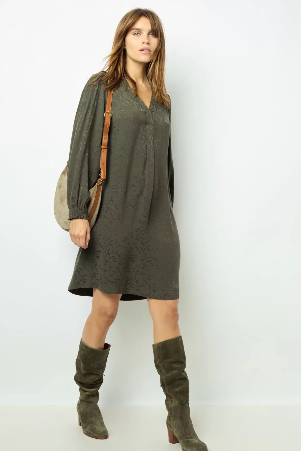 Shop Gerard Darel Jacquard straight-cut mini dress - SOLENE VertKaki
