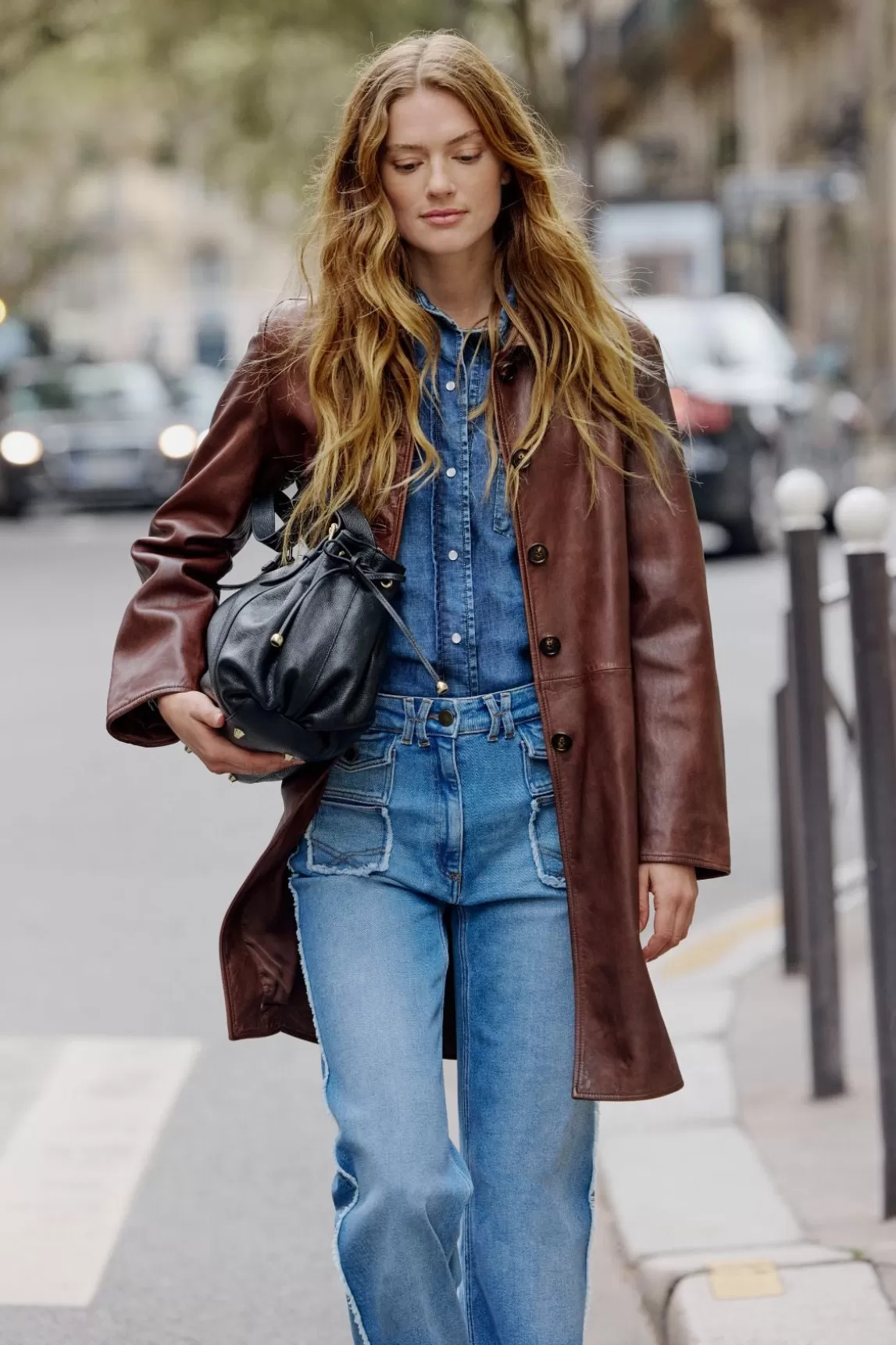 Online Gerard Darel Long jacket in distressed leather - NALINHA Cigar