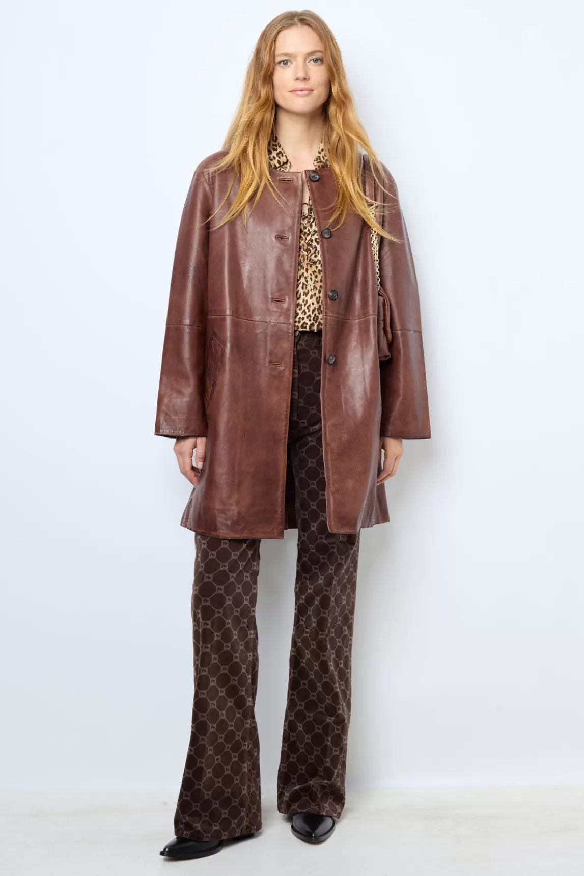 Online Gerard Darel Long jacket in distressed leather - NALINHA Cigar