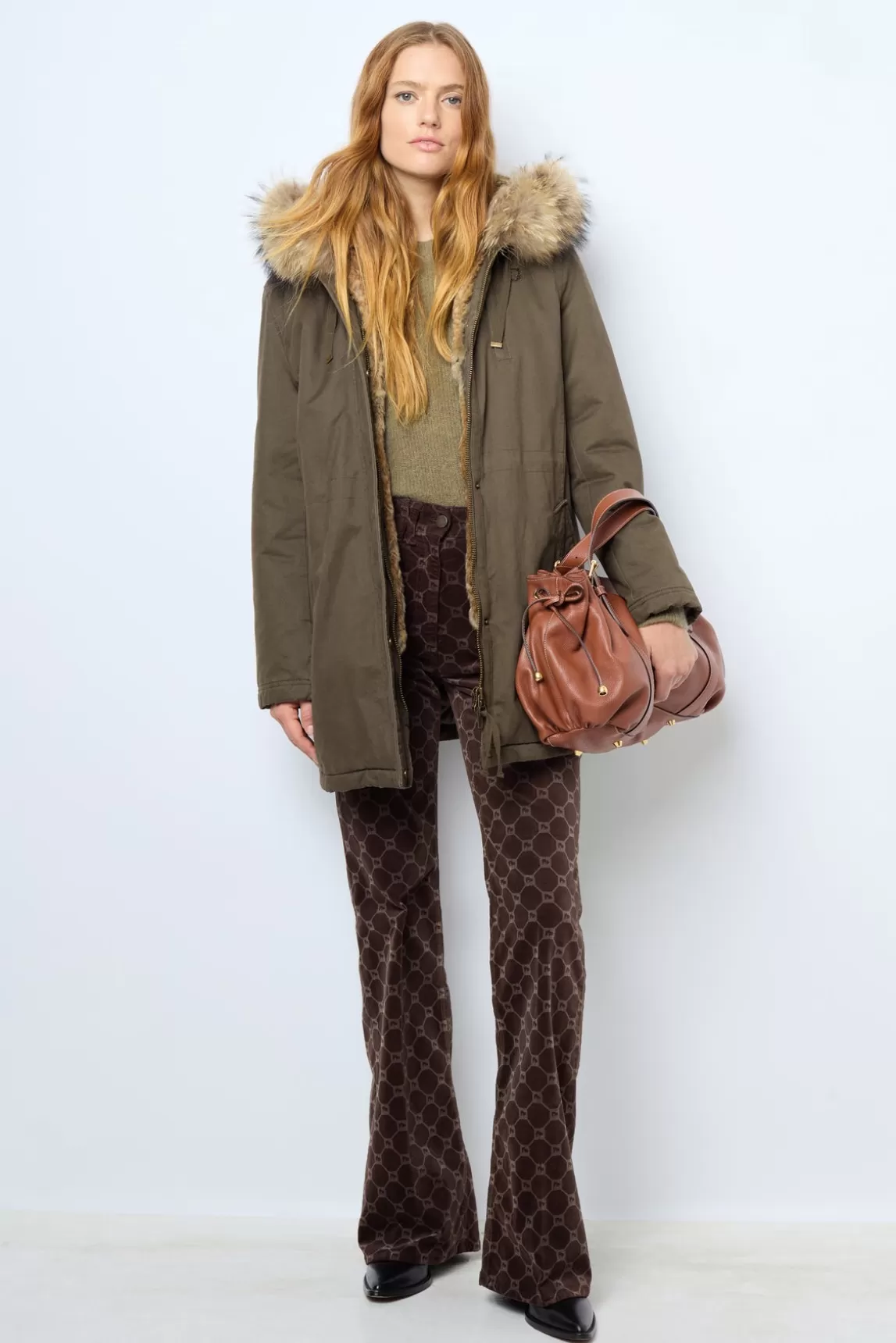 Shop Gerard Darel Mid-length padded parka with hood - LOUCINE VertKaki