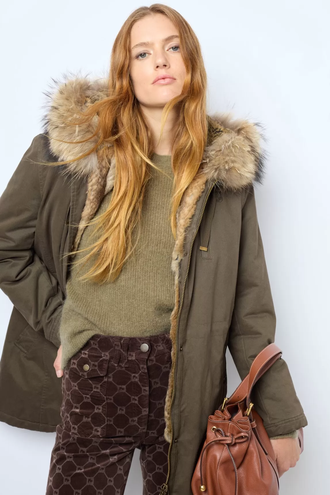 Shop Gerard Darel Mid-length padded parka with hood - LOUCINE VertKaki