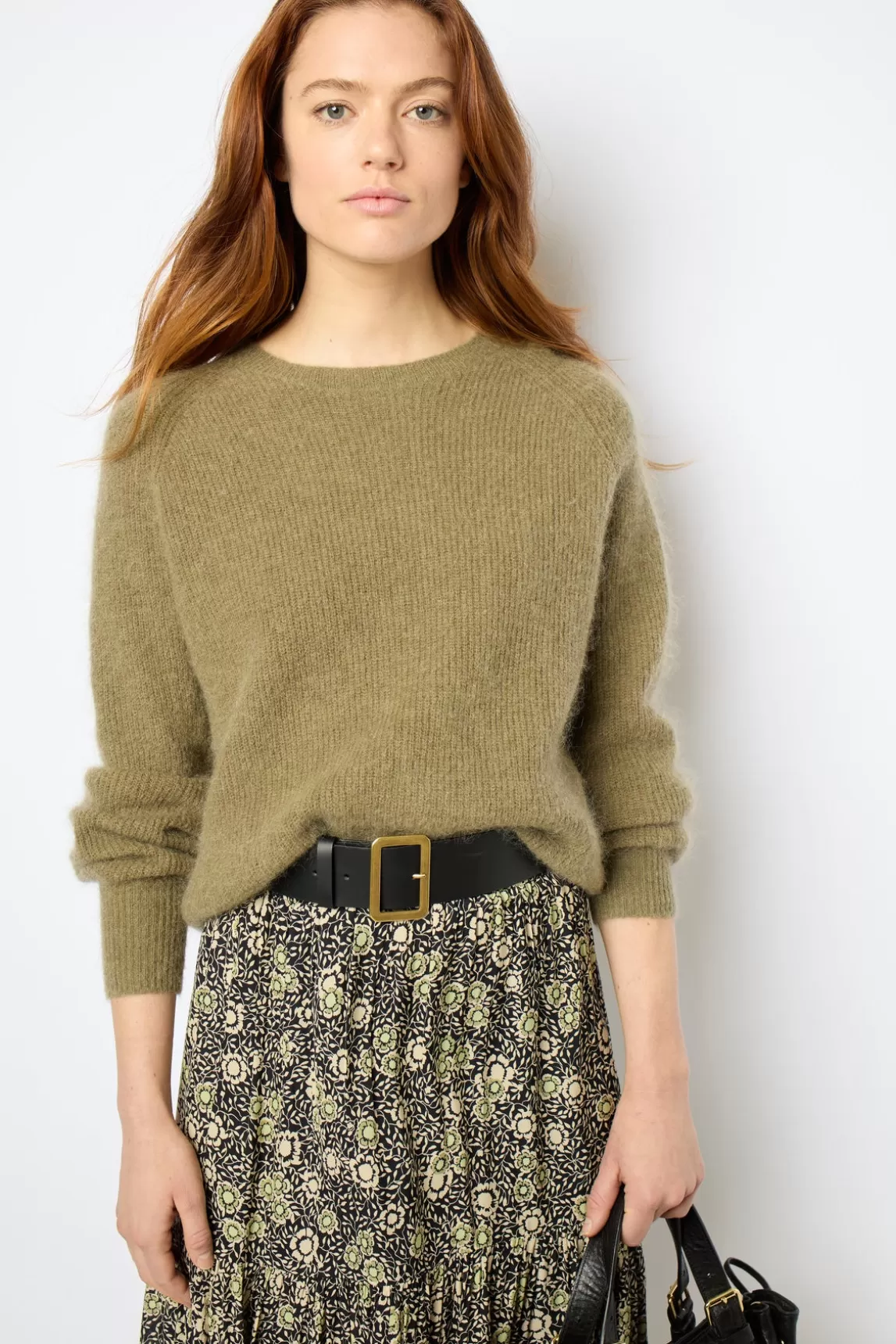 Clearance Gerard Darel Mohair round neck sweater- JOLINA Kakiclair