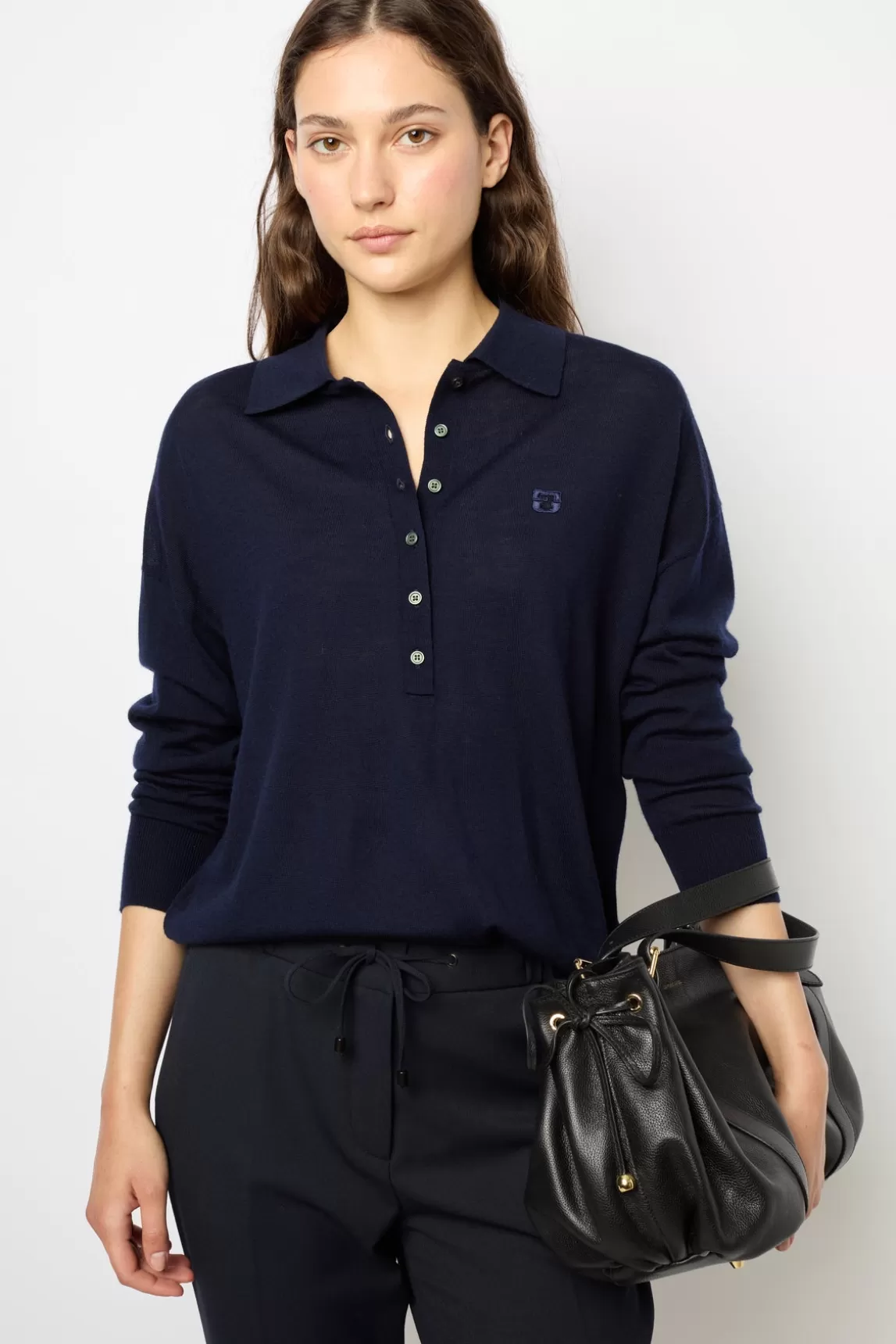 Discount Gerard Darel Navy blue fine wool polo shirt - JENNY Marine