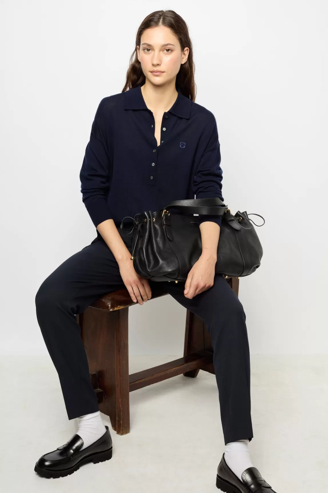 Discount Gerard Darel Navy blue fine wool polo shirt - JENNY Marine
