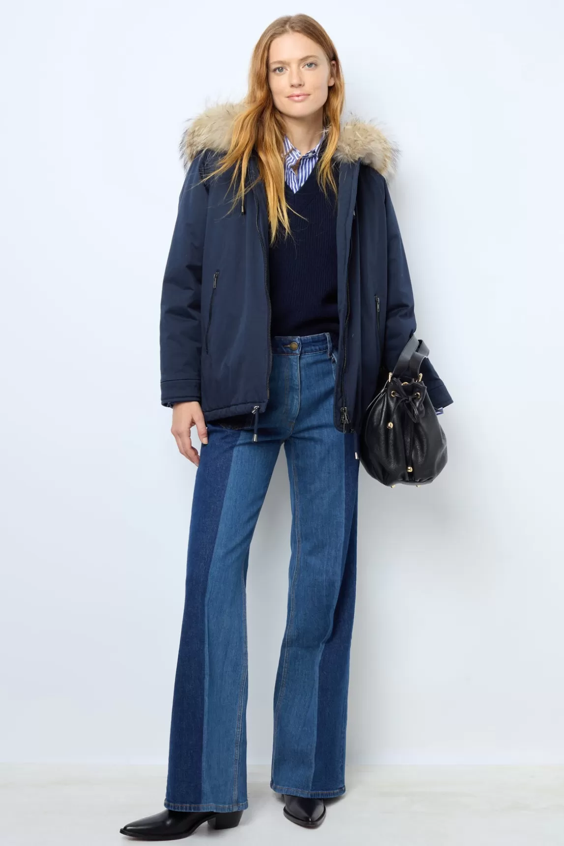 Clearance Gerard Darel Parka with fur hood - LEONORE Marine