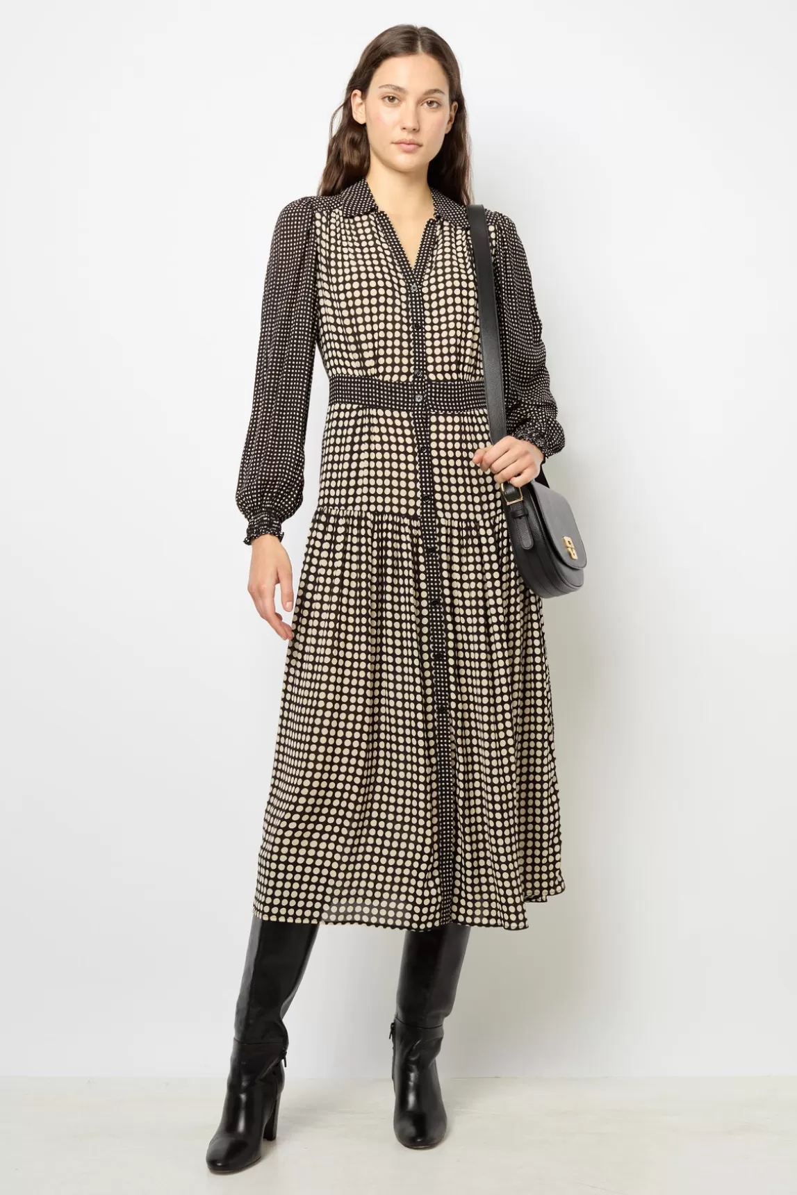 Discount Gerard Darel Polka Dot Long Shirt Dress - SUNITA Noir