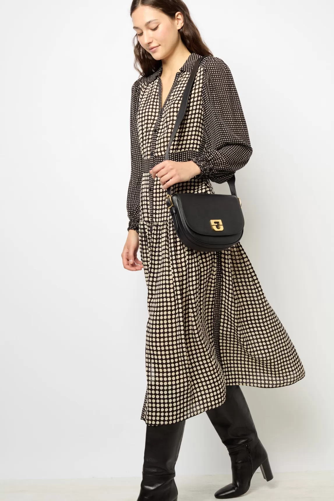 Discount Gerard Darel Polka Dot Long Shirt Dress - SUNITA Noir