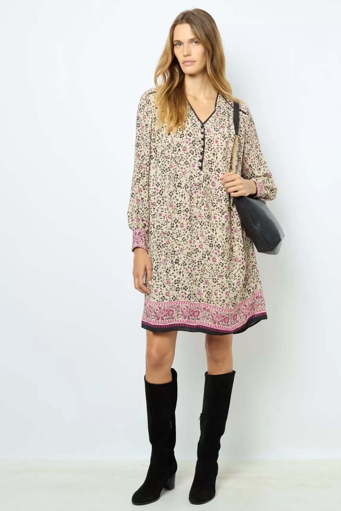 Online Gerard Darel Printed V-neck straight dress - SALINE Naturel