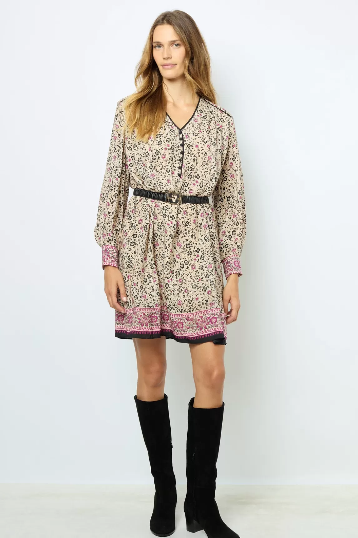 Online Gerard Darel Printed V-neck straight dress - SALINE Naturel