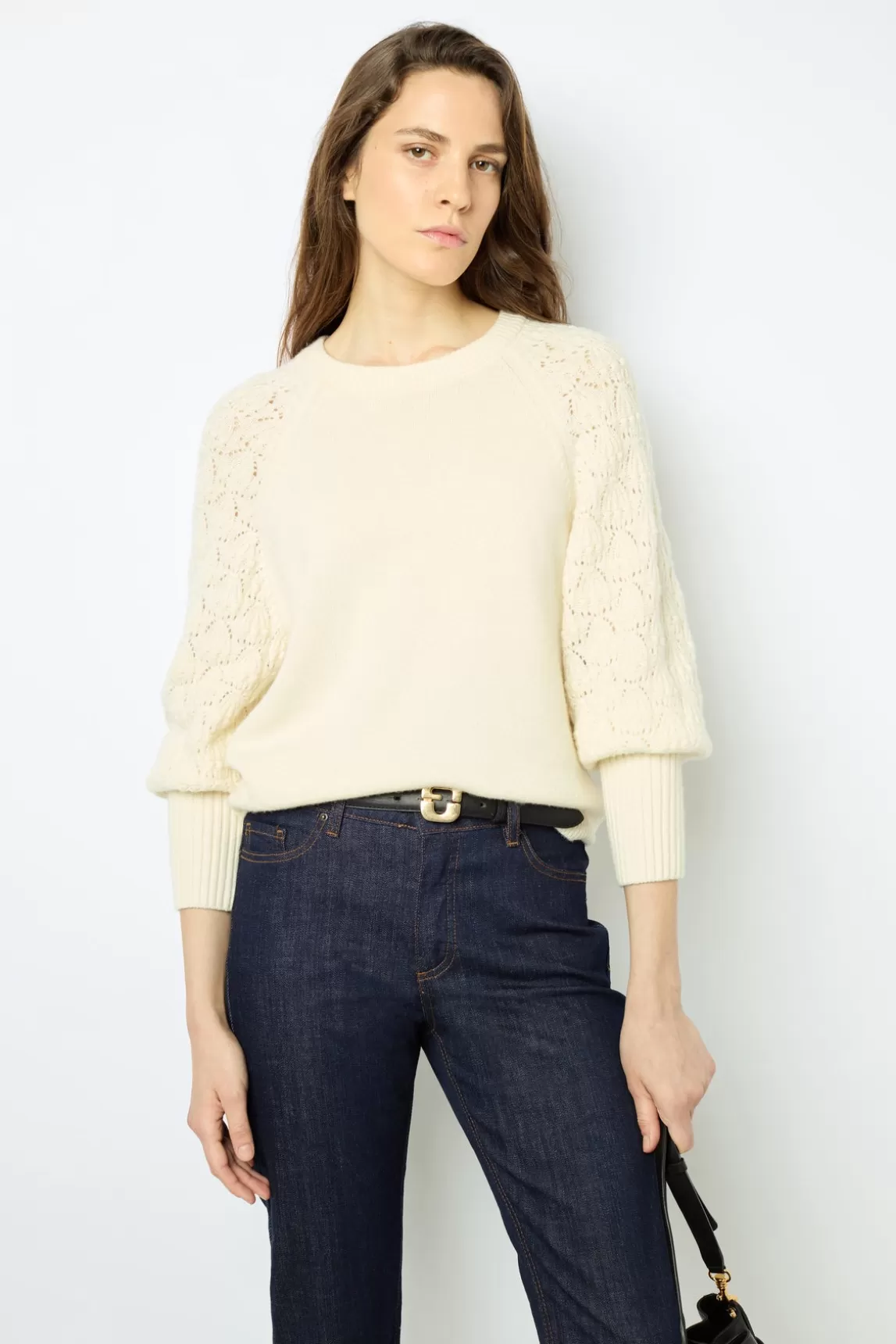 Outlet Gerard Darel Pullover with openwork sleeves - JOELYNE Ecru