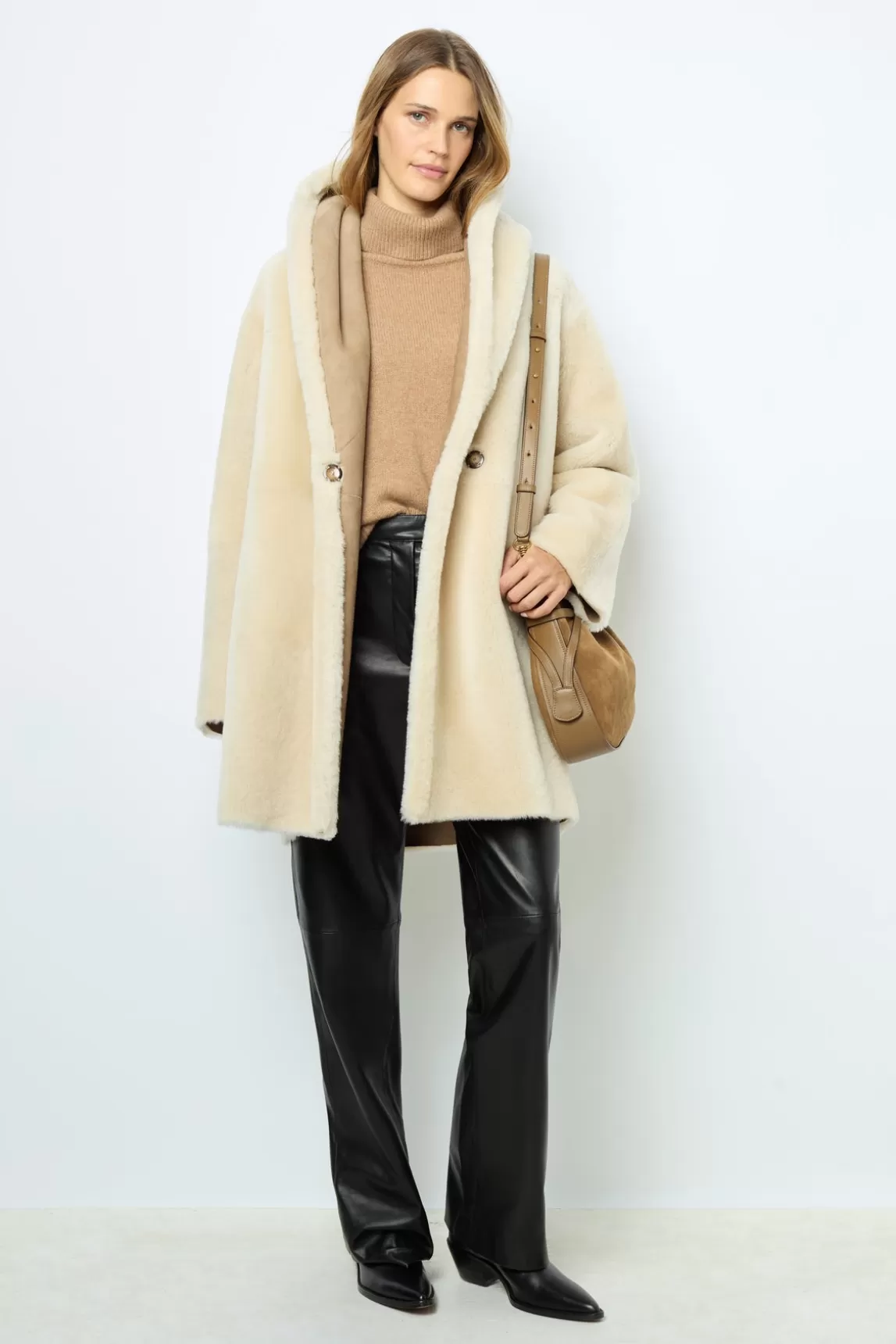 Store Gerard Darel Reversible shearling coat with shawl collar - LEOCADIE Sable