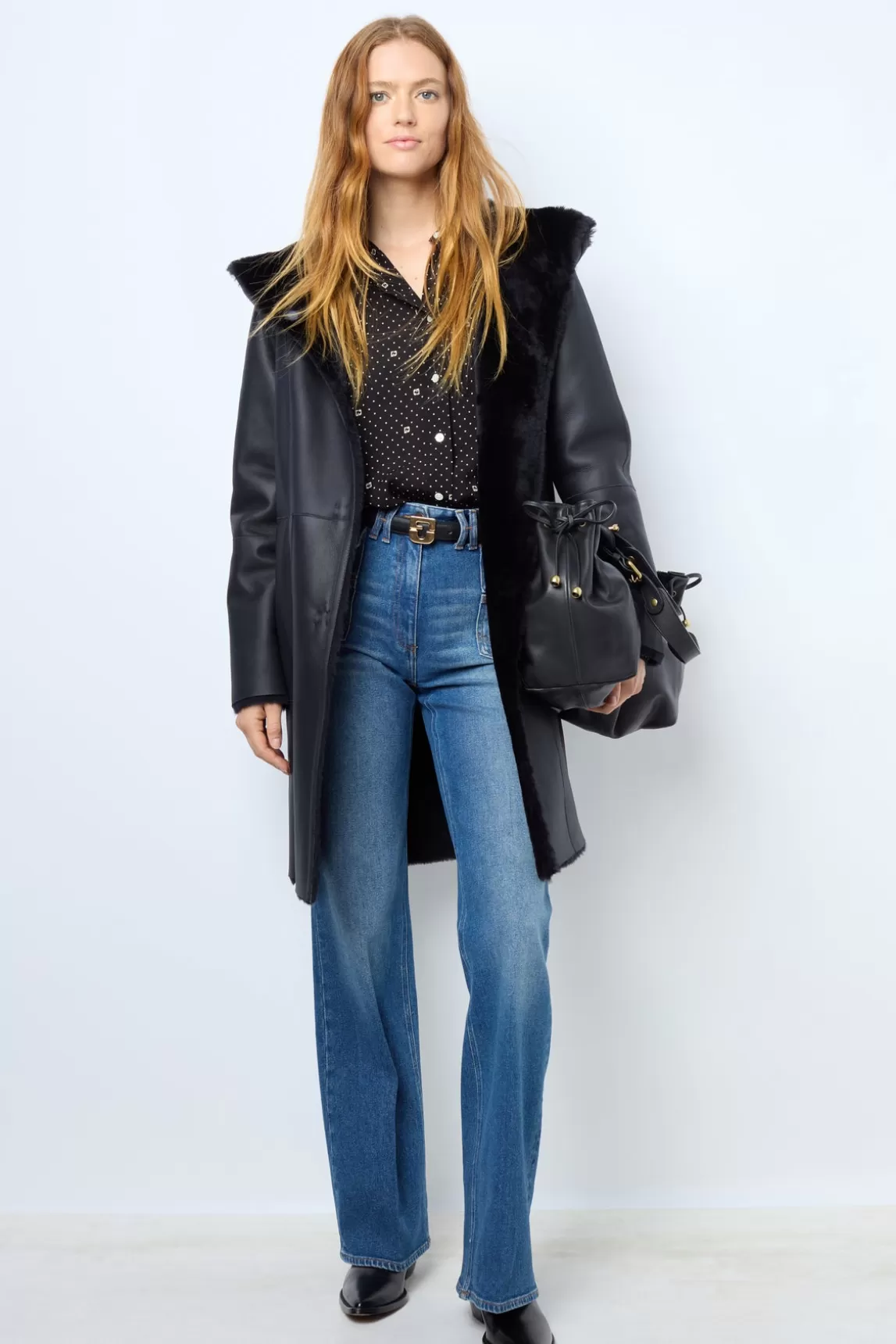 New Gerard Darel Reversible shearling hooded coat - LETITIA Marine