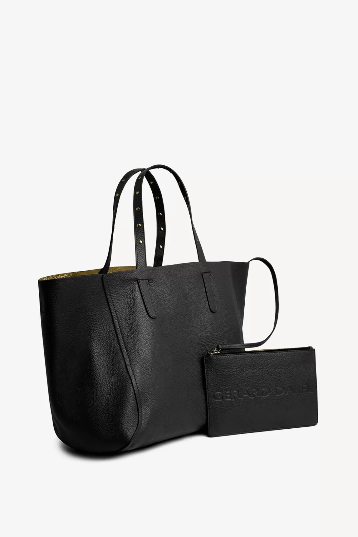 Best Sale Gerard Darel Shopping bag in grainy leather metallic inside - SIMPLE 2 Black/Gold