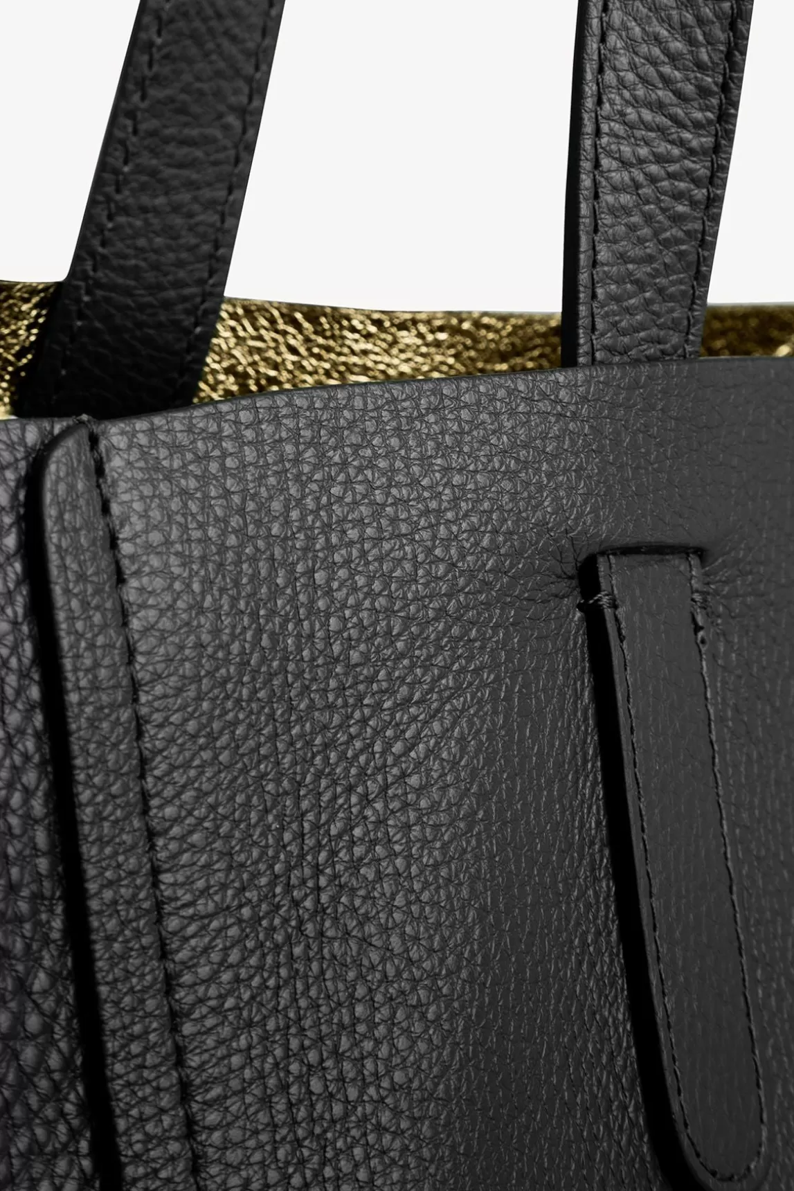Best Sale Gerard Darel Shopping bag in grainy leather metallic inside - SIMPLE 2 Black/Gold