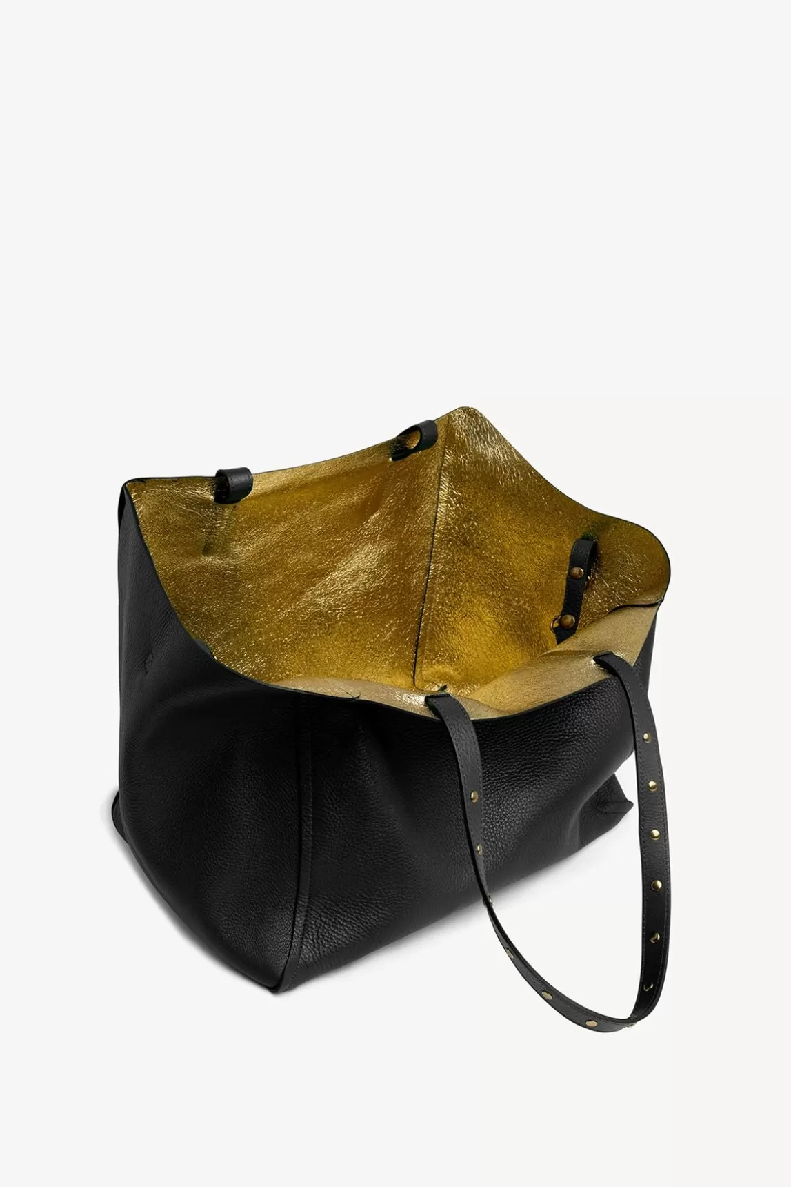 Best Sale Gerard Darel Shopping bag in grainy leather metallic inside - SIMPLE 2 Black/Gold
