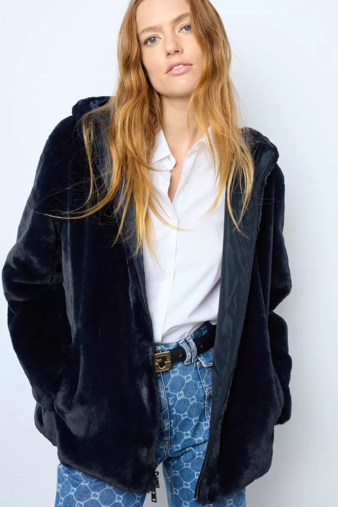 Online Gerard Darel Short reversible parka in faux fur - LILYROSE Marine