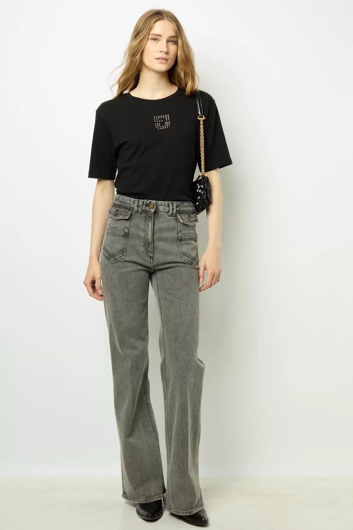 Cheap Gerard Darel Short sleeve T-shirt with studded logo - ANOUCHE Noir
