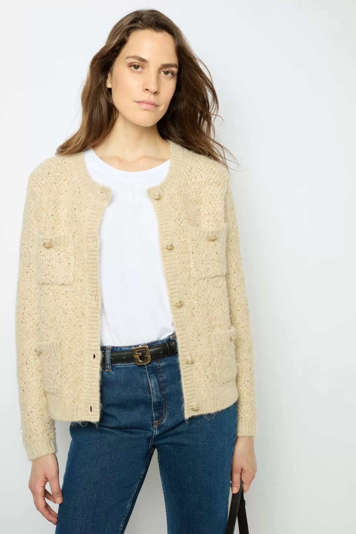 Outlet Gerard Darel Thick cardigan with sequins - JANELLY Or