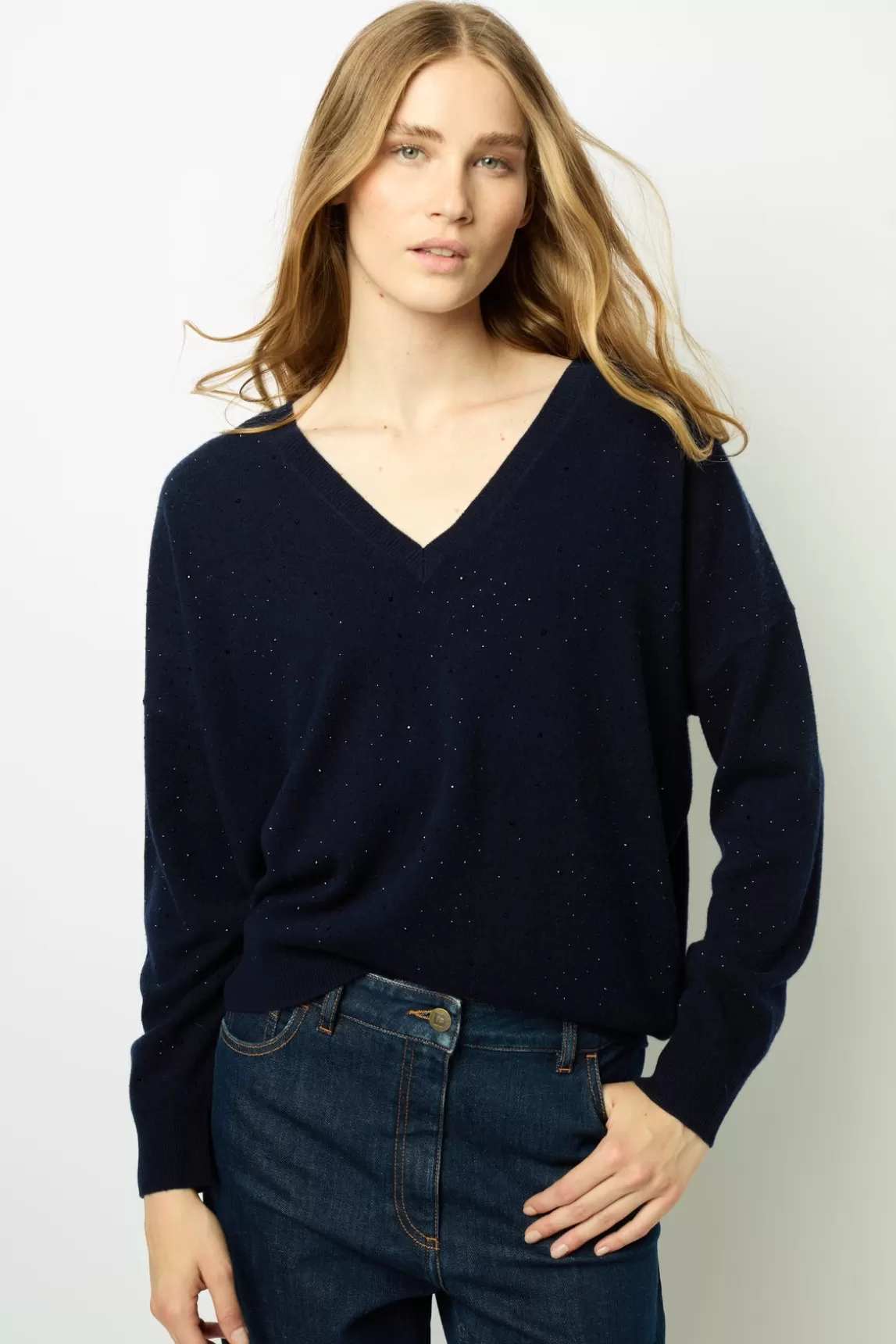 New Gerard Darel V-neck sweater with rhinestone - JOHANNE Marine