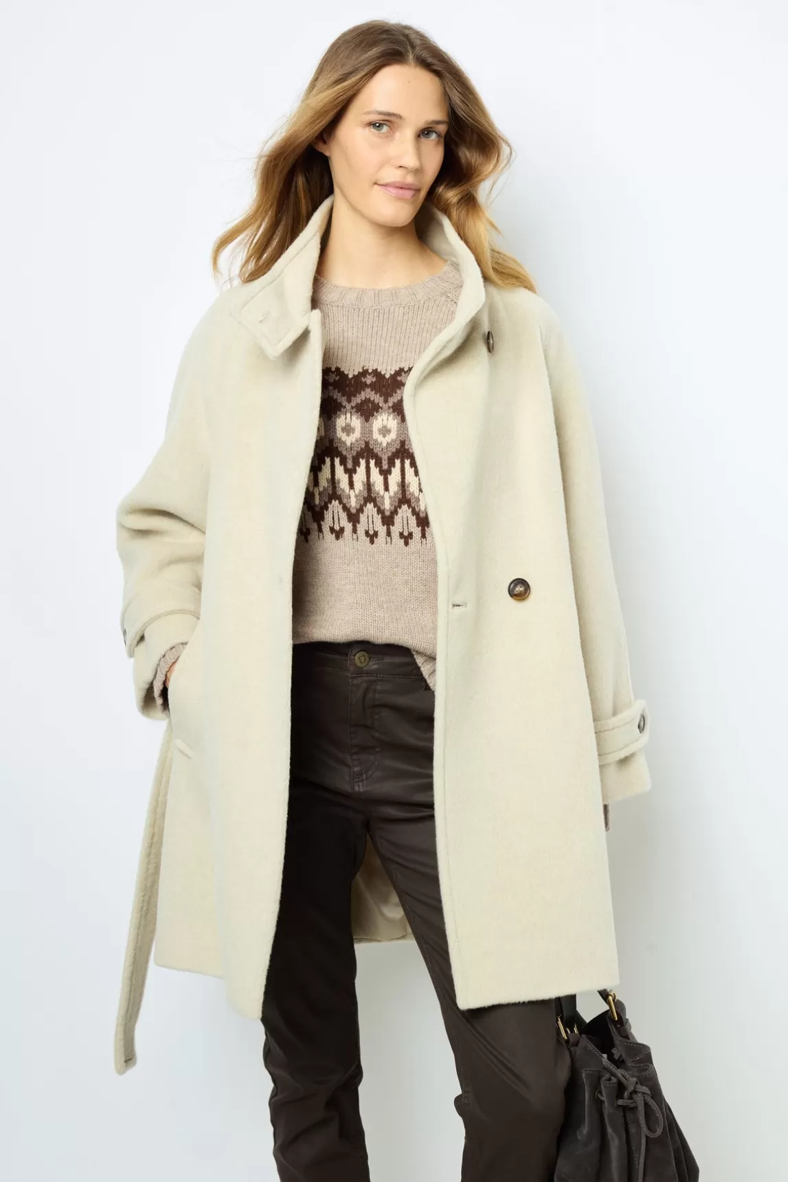 New Gerard Darel Waisted mid-length coat - LOUISE Ecru