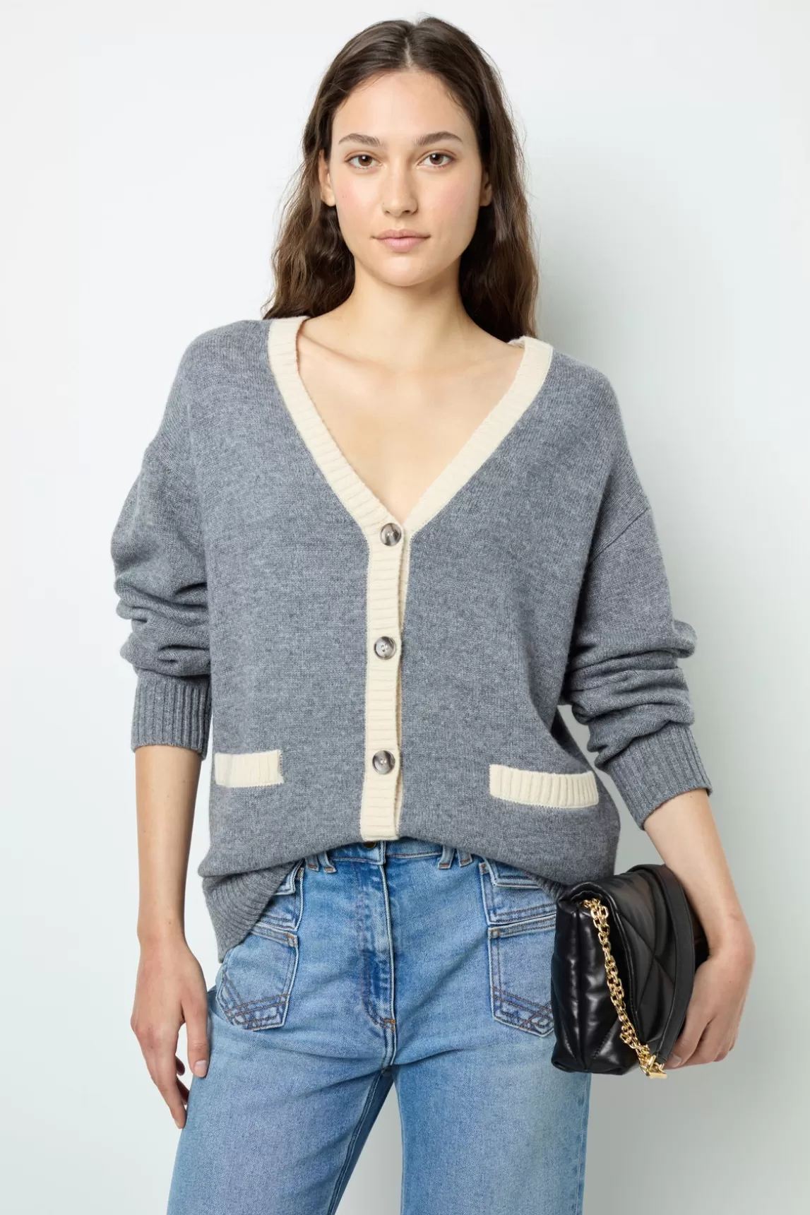 Shop Gerard Darel Wool two-coloured cardigan - JANNICE Grismoyen